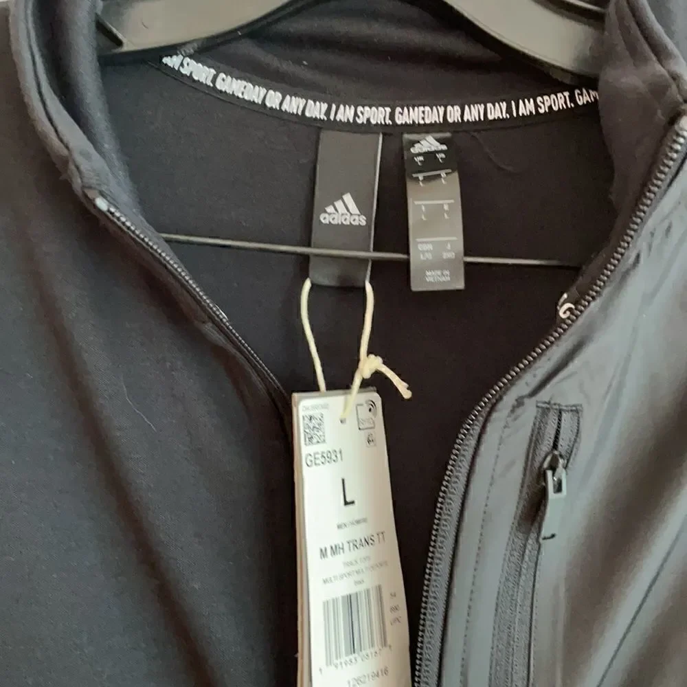 Adidas NWT trans tt track top large black white